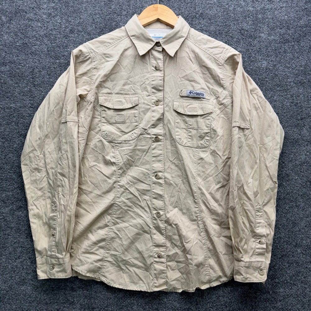 Columbia PFG Shirt Women's Size M Tan Long Sleeve Mesh Lined Fishing Top